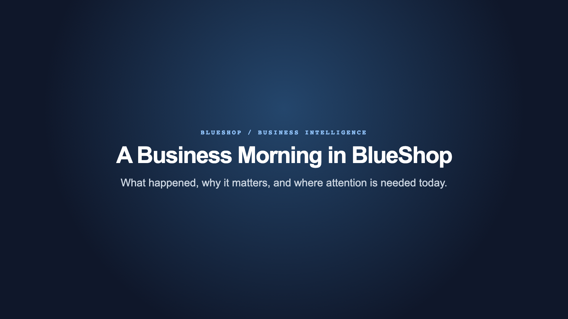 BlueShop Business Intelligence morning overview